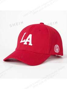 1pc Embroidered LA Baseball Cap, Adjustable Sun Protection Casual Hat For Outdoor, Spring/Autumn Travel, Beach Vacation, Men's Sun Hat, Y2K Style Youth Cap - Red - View 4