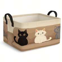 1pc Cute Multi Cat Print Square Storage Basket, Foldable Fabric Storage Bin With Double Handles, Toys Clothes Sundries Organizer For Bedroom Nursery - Multicolor - View 5