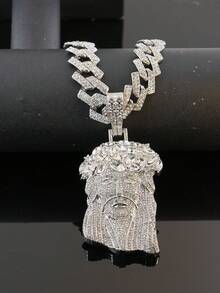 European And American Hip Hop Full Diamond Jesus Head Pendant Cuban Chain, Gold And Silver Dual Color Optional, Personalized Street Style Rhinestone Men's Rap Necklace - Jesus - View 8