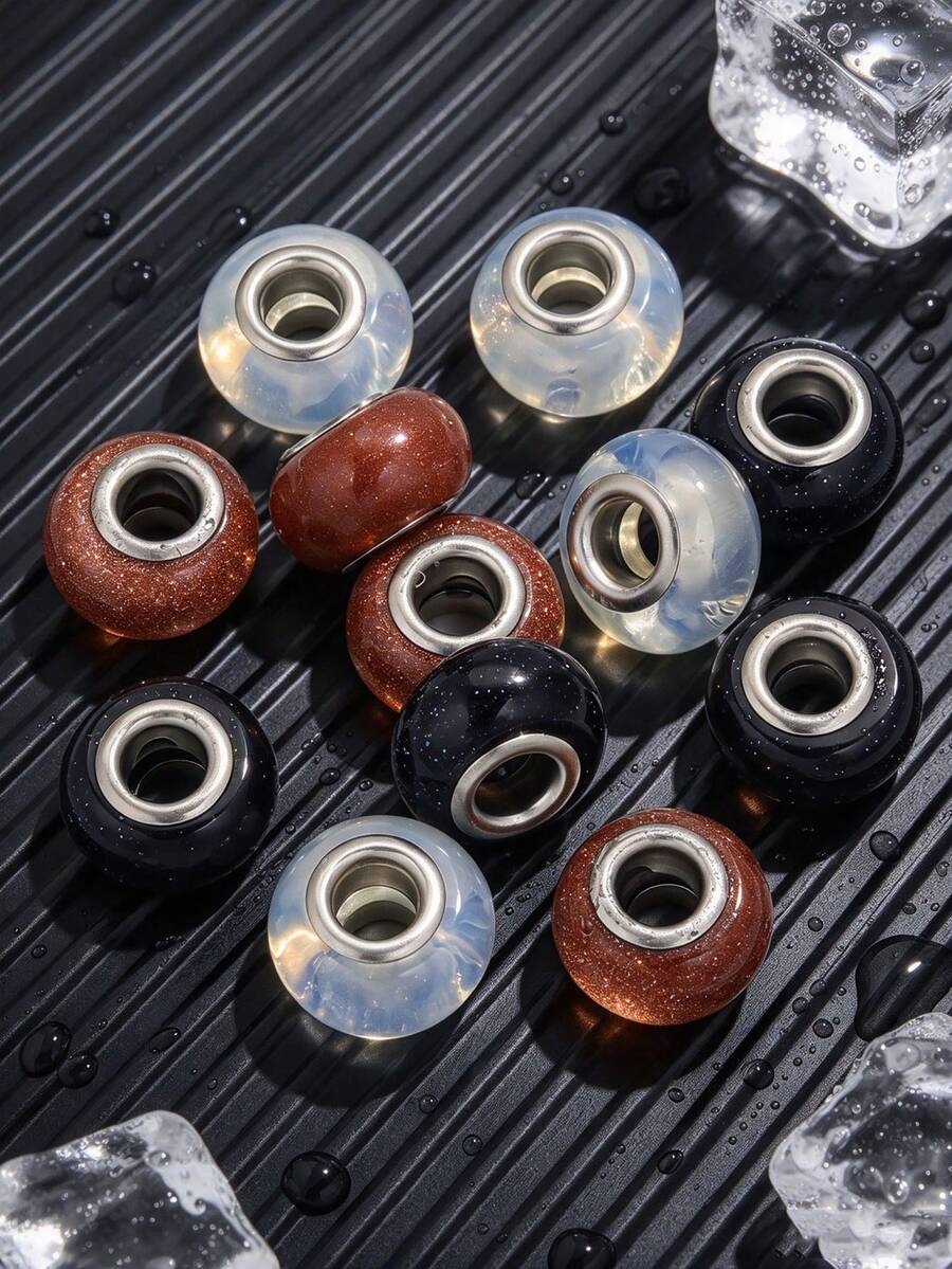 1-Piece 304 Stainless Steel Charming Large-Hole Natural Stone Bead Necklace And Bracelet DIY Jewelry Kit - beads - View 1