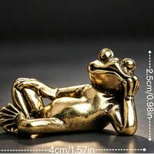 1pc Relaxing Healing Sleeping Frog Figurine, Vintage Brass Texture Design With Distressed Finish, Cute & Quirky Eye-Catching Style, Suitable For Multiple Scenes, Compact & Exquisite, Desktop Decor And Creative Niche Gift - A - View 3