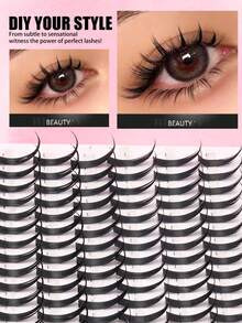 312pcs Upper & Lower Eyelash Clusters, Mixed Spiky DIY False Eyelashes, Thin & Fluffy Lash Clusters, Mixed Length Voluminous Lash Extensions, Lightweight Natural Look, Suitable For Daily, Party, Date, Christmas, Holiday Makeup - D - View 8