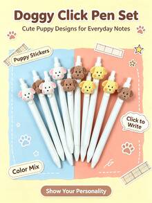 Cute Puppy Decorative Click Pen Set, Dog Retractable Ballpoint Pen, Beautiful Cute Writing Pen, Suitable For Journals, Notes, School And Office Stationery, Unique Desk Decoration, Ideal Gift For Students, Friends And Stationery Lovers - Puppy-themed Ballpoint Pen - View 4
