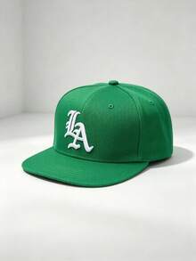 1pc LA Letter Embroidered Flat Brim Baseball Cap, Solid Color Adjustable Casual Street Hip Hop Hat, Unisex - Multiple Styles - View 15