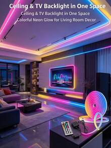 RGB Neon Light Strip, LED Light Strip, Silicone Rope Light, USB Powered Flexible Light Strip, Equipped With 44-Key Remote Control, Suitable For Game Room Party, Wall, Ceiling, Home, Room, Garden, Christmas, Party, TV/Computer Backlight Decoration, Home Decor, Holiday Decor, Party Decor, Birthday Decor, Halloween Decor - Colored Light - View 2