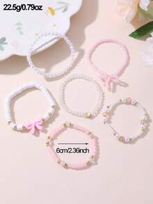 6pcs/Set Girls Strawberry, Pearl, Butterfly, Heart Beaded Bracelet Set - Multicolor - View 12