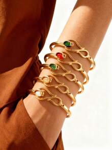 1pc Retro Luxury Y2K Colorful Stacked Bohemian Bangle Bracelet, Elegant Spring-Hinged Design For Women, Suitable For Wedding, Party, Afternoon Tea, Vacation, Date, Festivals, And Daily Wear - Affordable Luxury - View 8
