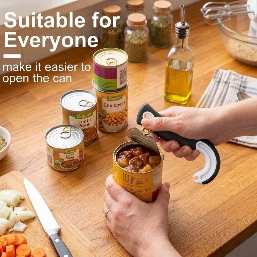 New Easy-Open Can Opener - Portable Design, Suitable For Elderly, Children And People With Limited Hand Dexterity | Equipped With Non-Slip Handle And Protective Design; Manual Ring Pull Tool, Easy To Open - View 1