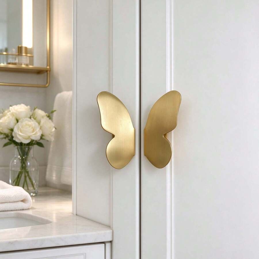 4pcs Two Pairs Creative Butterfly Symmetrical Metal Pull Handle, Suitable For Cabinets, Drawers, Wardrobes, Bedside Tables, Dressing Tables, Storage Boxes, Cosmetic Boxes, Decorative Boxes, Etc., With Screws, Easy To Install, Sturdy And Durable - Multicolor - View 1