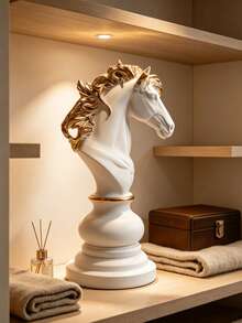 White And Gold Unicorn Horse Head Bust Sculpture, Chess Piece Style Decorative Statue, Modern Elegant Home Decor Ornament, Suitable For Living Room, Dining Room, Entryway, Console Table, Shelf, Artistic Animal Decor Centerpiece Gift - A - View 4