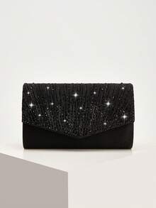 REMANLAND This Chain Bag Features Dazzling Rhinestone Embellishments, A Magnetic Closure, And Is An Elegant And Stylish Choice For Parties, Birthday Celebrations, And Glamorous Evening Wear. - Black - View 8