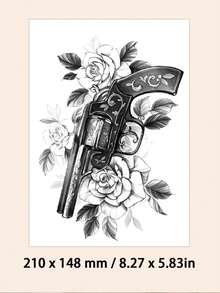 1pc Black Rose Flower Print Temporary Tattoo Sticker, Fashionable Tattoo Sticker For Girls Arm, Leg, Back, Waist, Waterproof And Sweat-Proof, Sexy And Cool Tattoo Sticker, Looks Very Realistic, Easy To Use And Remove, Wedding Music Festival Party Supplies - Black - View 4