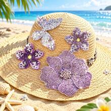 4pcs Purple Rhinestone Flower & Butterfly Handmade Sew-On Appliques For Clothing, Shoes, Hats, Bags Decoration - Multicolor - View 4
