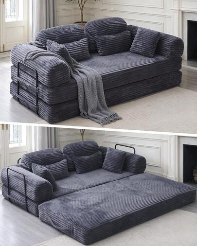 AYAYM 2 Seater Convertible Folding Sofa Bed, 5-In-1 Boneless Couch With Fixed-Shape Frame, Corduroy Fabric No Assembly Sofa Bed, Lazy Compressed Sofa For Living Room Bedroom Guest Room