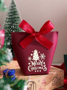 10pcs Christmas Gift Box Set, Gold Foil Christmas Tree And Snowflake Print, Red And Green Candy Box With Ribbon Bow, Holiday Party Gift, Christmas Decoration Packaging Supplies, Suitable For Children, Family And Friends, Elegant Christmas Tree Gift Wrapping - View 7