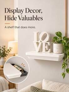 1pc Wall-Mounted Hidden Storage Shelf, Secret Wall Storage Box, Minimalist Floating Wall Shelf, Can Store Cash, Keys, Jewelry, Small Items, Sliding Cover Concealed Design, Suitable For Home, Bedroom, Entryway, Office Decor, Doesn't Take Up Desk Space, Home Essential, Home Storage Essential. - Multiple Styles - View 1