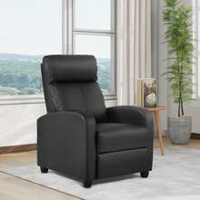 1 Pieza Silla Reclinable de Piel Sintética Negra, Sillón Individual con Respaldo Acolchado, Soporte Lumbar y Reposabrazos Empotrables, Diseño Ergonómico de 2 Posiciones para Sala de Estar, Oficina y Cine en Casa - Negro - Ver 6