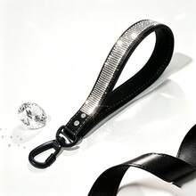 1pc Short Dog Leash, Suitable For Wedding Scenes, Dog Training And Control, Wedding Pet Appearance, With Rhinestone Reflective Effect, Short Leash, Short Walking Rope, Close-Range Dog Control, Christmas, Halloween Gift, Fits Large And Medium Dogs. - Black - View 1