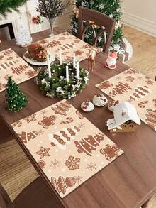 1pc Christmas Pattern Printed Linen Table Runner, Placemat, Suitable For Holiday, Party, Birthday, Dinner, Kitchen Dining Table Decoration, Shoe Cabinet Storage Cabinet Cover, All Season Room Decor, Home Textile Decoration Table Runner, Placemat - Multicolor - View 16