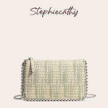 STEPHIECATHY 春季時尚休閒 PU 皮革方包，女款彩色編織印花圖案，珠飾裝飾，拉鍊開合，長鏈斜挎單肩包，手機包，適合日常購物、度假海灘 - 彩色 - 查看 2