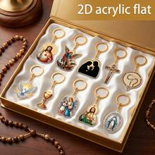 10 móc khóa hình nhân vật tôn giáo Kitô giáo tâm linh cho nữ bằng acrylic phẳng 2D, mẫu ngẫu nhiên Mary, thiên thần, thánh giá, Kinh Thánh, chuỗi hạt mân côi, quà tặng - Nhiều màu - Xem 5