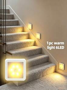 Smart Motion Sensor 6LED Floor Lamp/Pendant Light/Wall Light - Wireless Control, Auto On/Off, Modern Square Design. Suitable For Hallway, Stairs, Living Room, Bedroom (Battery Not Included), Closet, Bedroom, Nightstand, Shoe Cabinet Lighting. Ideal Home Choice, Decorative Sensor Light - Multicolor - View 9