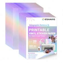 ESHANG 20 Sheets A4 Holographic Rainbow Vinyl Sticker Paper, Printable Holographic Rainbow Sticker Paper, Suitable For Inkjet And Laser Printers - 21.08 X 29.72cm, Self-Adhesive/Quick-Dry/Rainbow - Rainbow - View 2
