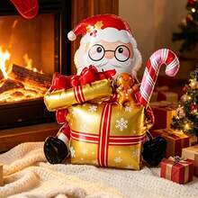 1pc Christmas Santa Claus Aluminum Foil Balloon Gift Box, Gold Gift Box With Gingerbread Man And Candy Cane Design, Suitable For Store Window Display, Christmas Party Decoration, Holiday Photo Spot, Rich Christmas Elements To Create Warm Atmosphere For Photography - Gold Christmas Gift Box for Seniors - View 3