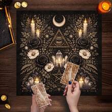 1pc Tarot Table Cloth, All Seeing Eye Crescent Moon Pentagram Black Rose Crystal Candle Altar Cloth, Witchy Divination Tarot Card Mat, Wicca Spiritual Reading Cloth For Tarot & Oracle Cards - Multicolor - View 7