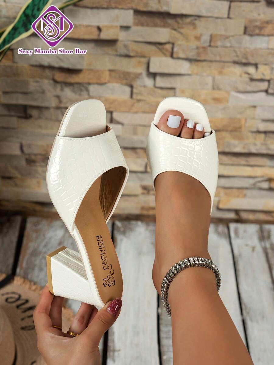 Women's High Heel Sandals, Fashion Luxury Soft Leather Sexy Comfortable Chunky Heel Peep Toe Stone Textured Ladies Dress Sandals - White - View 1