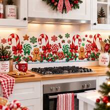 Christmas Candy Cane Wall Decals, Gingerbread Man And Lollipop Stickers, Suitable For Kitchen Island Front, Dining Room Walls And Holiday Decor - Gingerbread Man Wall Sticker - View 3