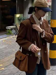 Túi đeo vai vuông nhỏ thời trang phong cách vintage họa tiết thiết kế ngách Hàn Quốc, túi đeo chéo messenger đa năng mới cho đi làm hằng ngày - màu nâu - Xem 2