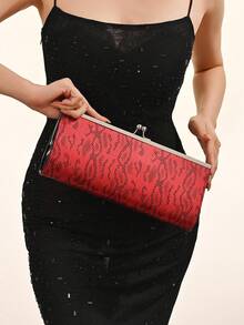 LJDCRFT Women's Fashion Snakeskin Evening Bag, Clasp Frame Clutch, Suitable For Proms, Weddings, And Cocktail Parties. - Red - View 8