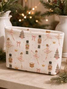 2D Christmas Nutcracker Pattern Corduroy Makeup Bag | Cosmetic Storage Bag | Travel Organizer | Travel Essential | Toiletry Bag | Pool Storage Bag | Halloween Gift | Christmas Gift | Suitable For Moms, Teachers, Friends And Nurses | Autumn Essential | Home Essential | Easy To Clean Design | Portable Makeup Box | College Essential, Holiday Essential, Christmas Gift, New Year Gift - Multicolor - View 6