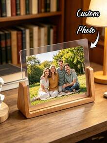 Custom Acrylic Photo Frame, Personalized Wooden Base Calendar Stand U-Shaped Postcard Desktop Wooden Base, Suitable For Anniversary, Birthday, Christmas, Modern Minimalist Office Desktop Decor, Multi-Purpose Photo Display, 2D Flat - Multicolor - View 3