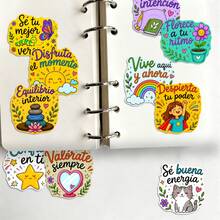50Pcs Spanish Motivational Quote Stickers, Colorful Inspirational Positive Saying Decals, Aesthetic Waterproof Vinyl Stickers For Junk Journal, Scrapbook, Water Bottle, Laptop & DIY Craft Decor - Multicolor - View 9