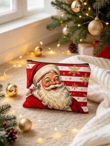 Double-Sided Printed Coin Purse/Organizer/Makeup Bag Featuring A Striped Santa Claus Pattern; Includes A Zipper And Is Lightweight And Portable Christmas Thanksgiving - Multicolor - View 6