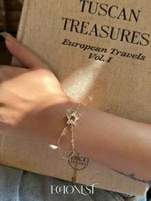 EchoNest 1pc Gold-Colored Stainless Steel Colorful Gemstone Star Linked Finger Bracelet Double Layer Finger Chain Decoration Accessory For Vacation Party - Yellow Gold - View 4