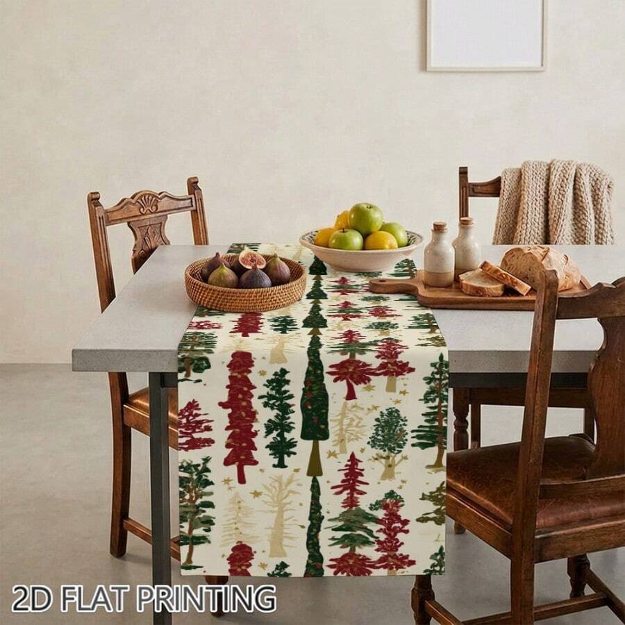 1 Buah Bendera Meja Natal Cetak Datar 2D dengan Pola Natal Berwarna-warni, Digunakan untuk Dekorasi Rumah di Dapur, Meja Kopi, dan Meja Rias, Cocok untuk Pesta Liburan. - 14 - View 1