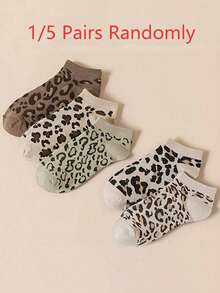 1/5 Pairs Women's Leopard Print Boat Socks, Fashionable Breathable Casual, Versatile Daily Wear, Suitable For All Seasons - Multicolor - View 8