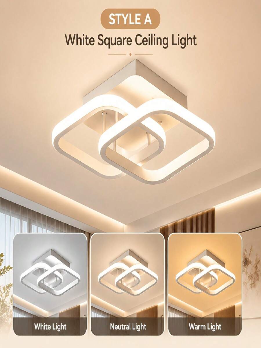 White Square LED Ceiling Light, Recessed Flat LED Panel Light, Minimalist Indoor Lighting Fixture, Acrylic And Aluminum Alloy Shell, Easy Installation, Long-Lasting Brightness, Suitable For Hallway, Bedroom, Living Room, Kitchen, Office
