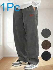 Men's Letter Print Casual Sports Pants, Suitable For 20°C+ Weather, Ideal Gift Choice For Your Boyfriend Or Father - Grey - View 1