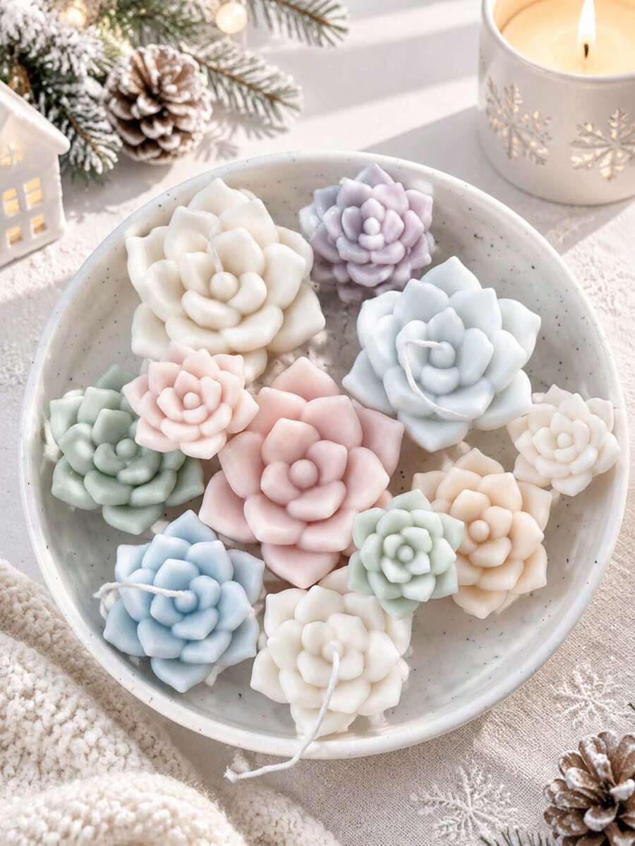 3D Succulent Flower Aromatherapy Candle Silicone Mold, 3 Sizes Available, Succulent Decorative Design - Suitable For Resin Casting, Candle Making And Clay Crafts, DIY Wax Art, Resin Crafts And Holiday Decor - Succulent Flower Mold - View 1