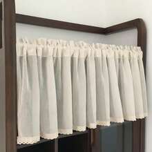 1pc Nordic Ins Style Solid Color Semi-Sheer Short Curtain, Linen Sheer Cafe Curtain, Rod Pocket Top Design For Easy Hanging, Suitable For Dining Room, Kitchen, Balcony, Entryway, Bay Window, Cafe And Home Decor - Cream White 1PC - View 5