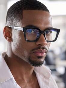 1PC Men's Plastic Square Multicolor Casual Retro Daily Commute Premium Versatile Clear Lens Glasses, Suitable For Street Photography, Work, Study, Dating, Etc. - Black - View 1