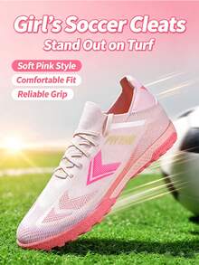 Men's Soccer Shoes, Professional Outdoor Artificial Turf Training Football Shoes, Breathable Sports Shoes, Suitable For Various Playing Surfaces - Pink - View 2