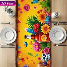 2D Flat, 1 Piece, Colorful Skeleton For The Day Of The Dead, Rectangular Tablecloth, Exquisite Desktop Flag, Polyester Material, Romantic Home Decoration, Suitable For Dining Tables, Coffee Tables, Shoe Cabinets, TV Cabinets, Desktop Decoration - 2 - View 4