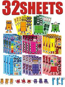 MASSDI 8 Sheets Math Building Blocks Children's Toy Stickers, Classroom Educational Interactive Toys, Number & Creature Building Block Face Stickers, Halloween Party Supplies, Christmas Season, Children's Birthday Gifts, Gift Bag Fillers, DIY Craft Activity Decoration Set - Multicolor - View 6