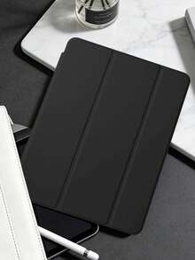 1件裝 壓克力三折式柔軟觸感布面黑色平板保護殼，相容 iPad Mini6/7/Air/Air2/9.7/10.2/10.5/10.9(Air4-Air8)/Pro 11/10th Gen/A16/Pro11 2024/12.9/Pro13 2024 機型，純色平板殼，壓克力背殼，三折支架，自動休眠/喚醒，內建筆槽，不含筆，部分機型附相機框 - 黑色 - 查看 5