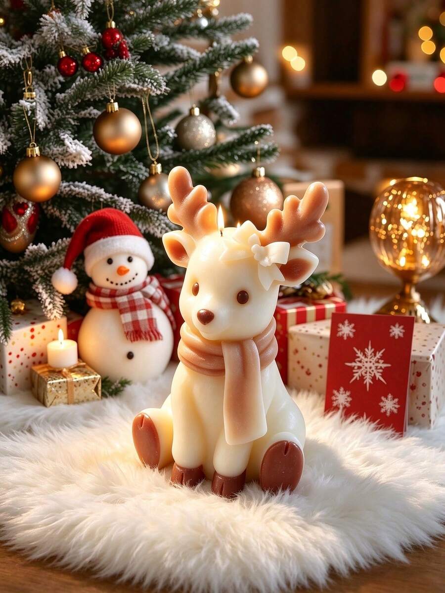 Christmas Scarf & Deer 3D Silicone Mold, Suitable For Aromatherapy Candles, Fragrance Diffuser Plaster, Handmade Soap, Resin Decor, Home Desktop Decoration, Party Setup, Craft Studio, Holiday Gift Making Tool, Easy Demolding Handmade Mold - Christmas Reindeer Silicone Mold - View 1